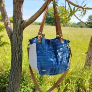 Sac à main jean upcyclé beige