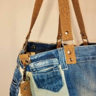 Sac à main jean upcyclé beige